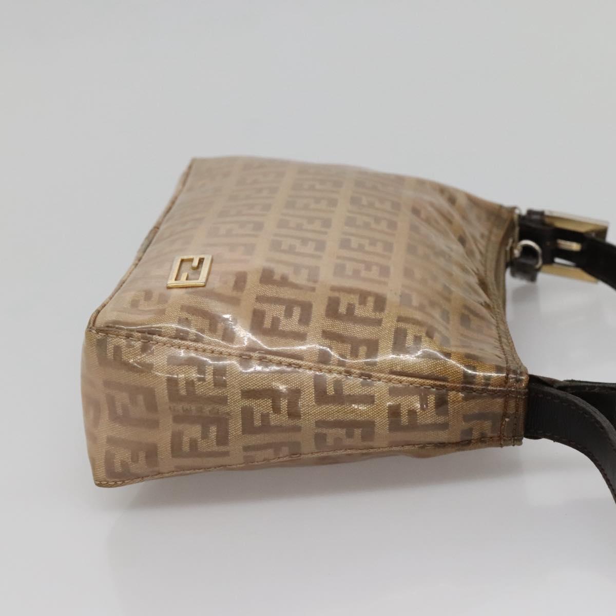 FENDI Zucchino Canvas Accessory Pouch Enamel Brown Gold Auth 141994