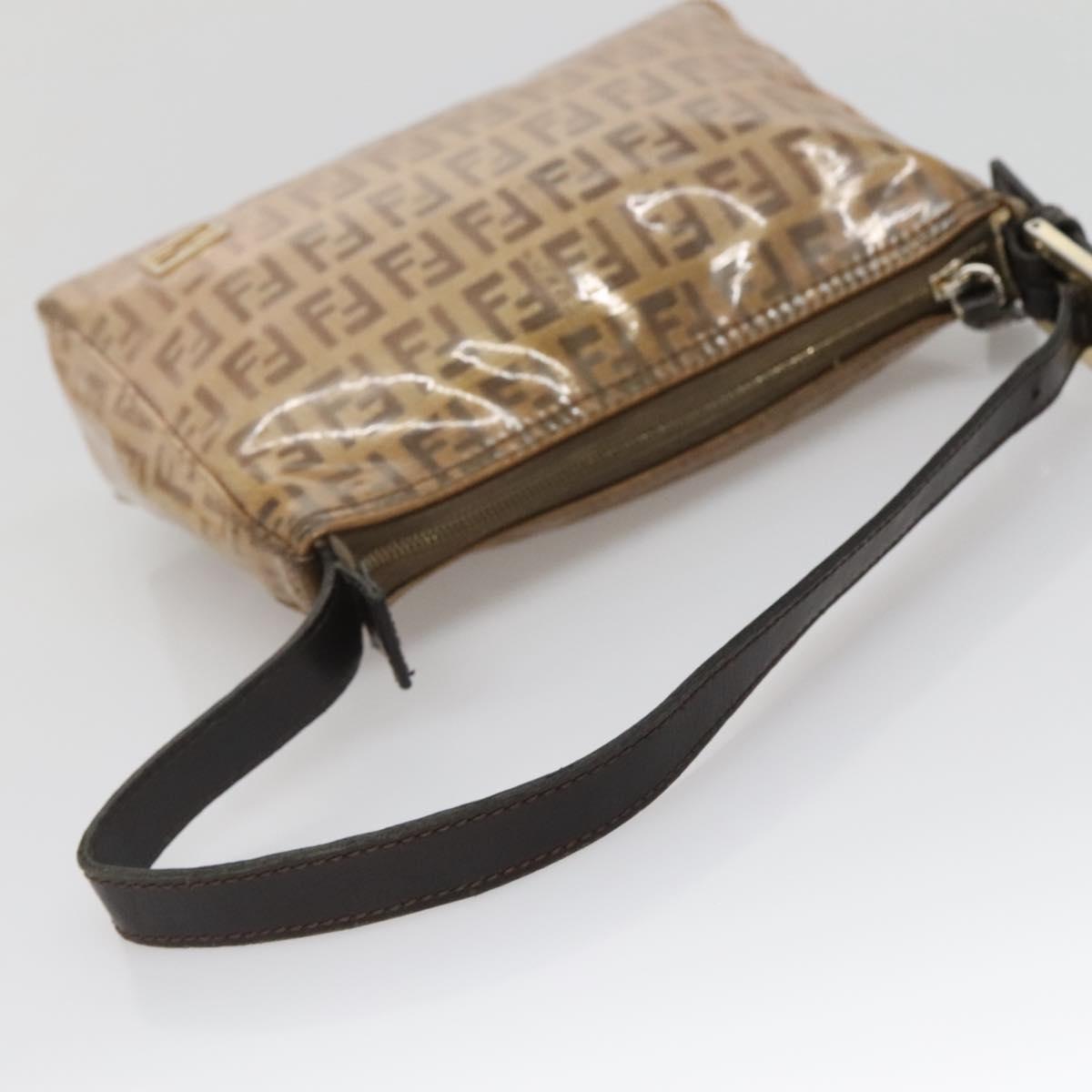 FENDI Zucchino Canvas Accessory Pouch Enamel Brown Gold Auth 141994