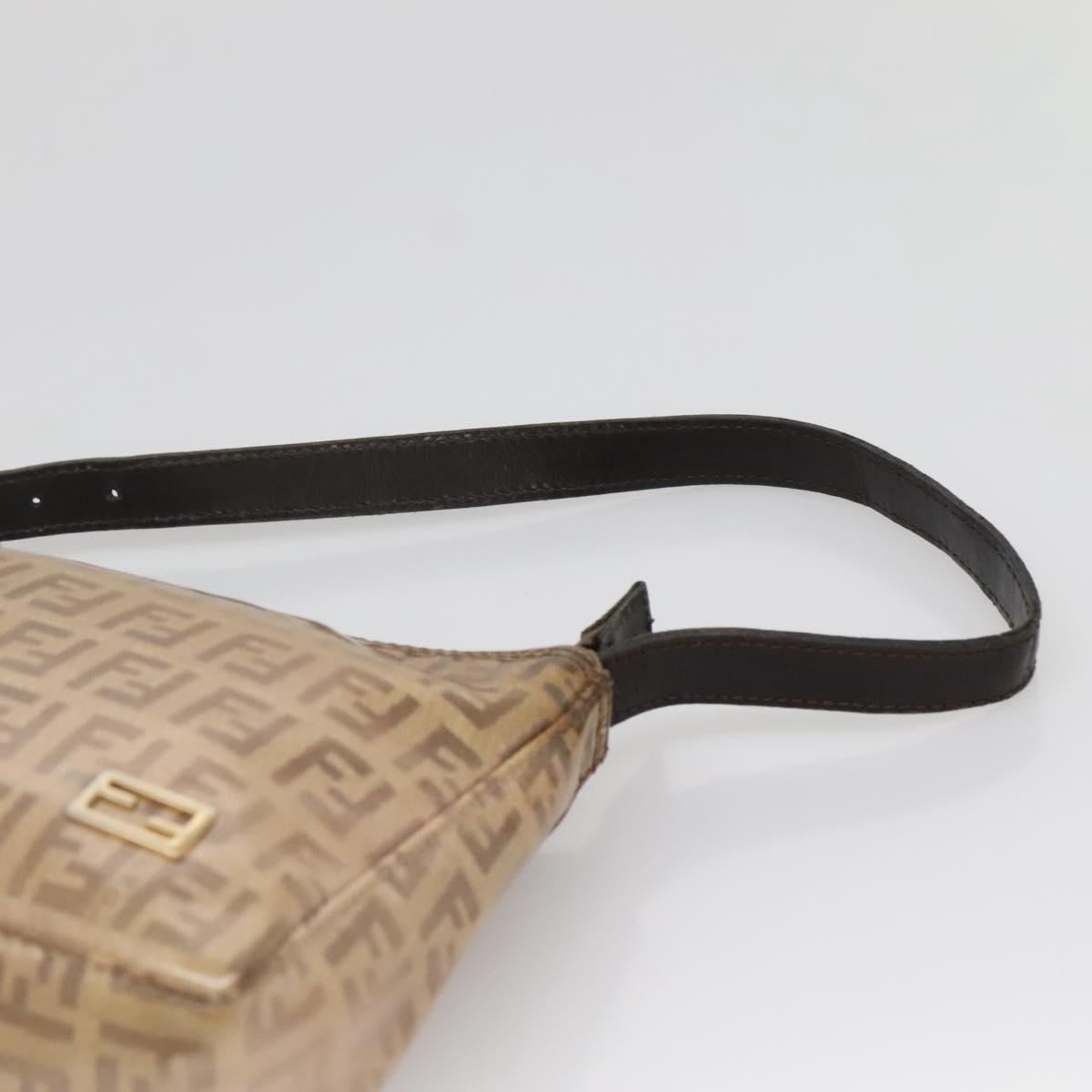 FENDI Zucchino Canvas Accessory Pouch Enamel Brown Gold Auth 141994