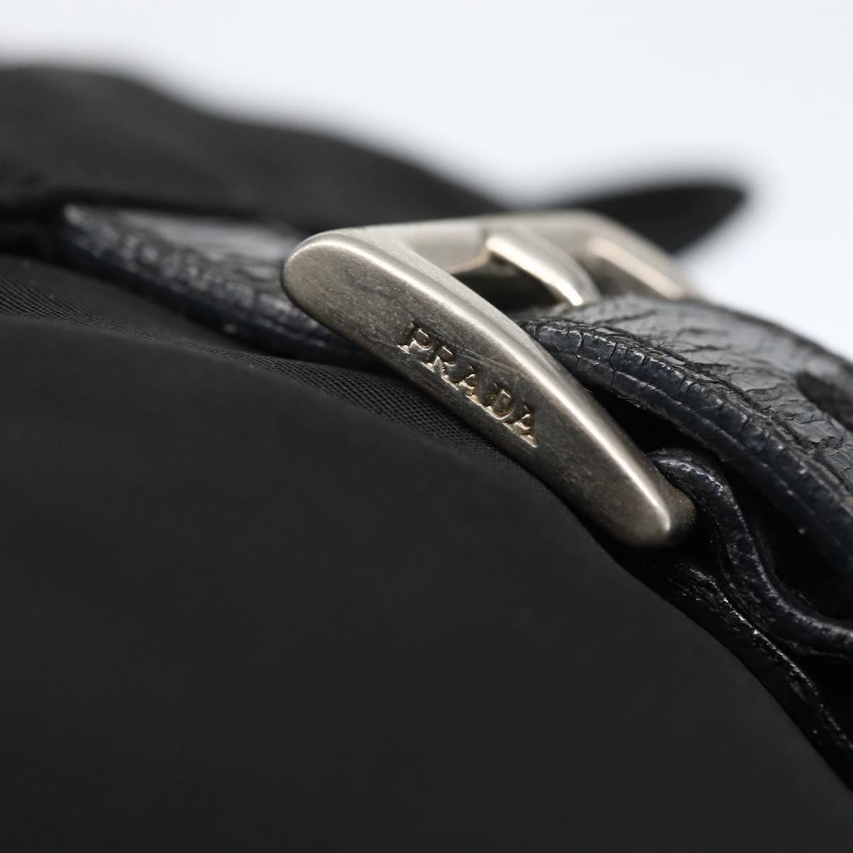PRADA Chain Shoulder Bag Nylon Black Silver Auth 142007