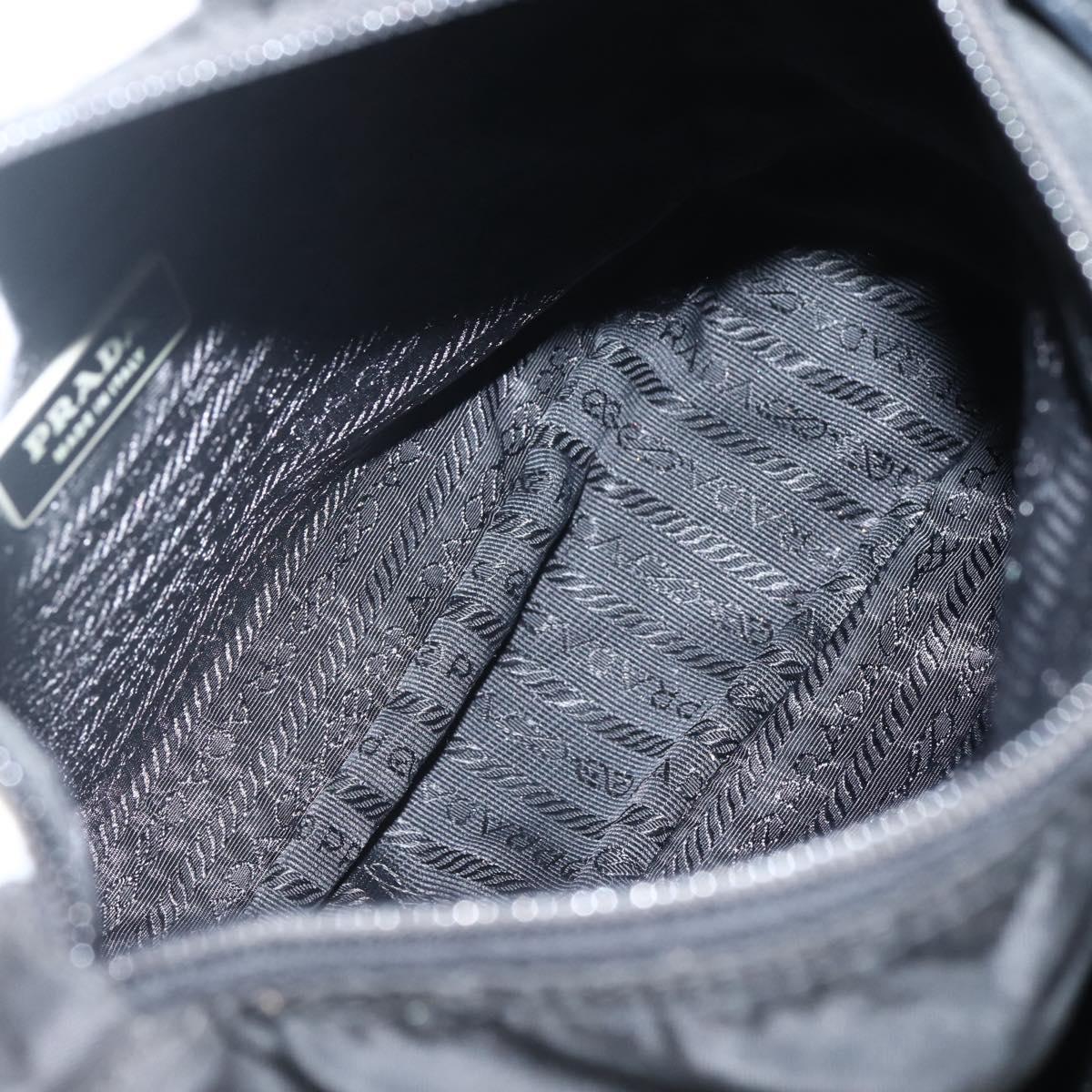 PRADA Chain Shoulder Bag Nylon Black Silver Auth 142007