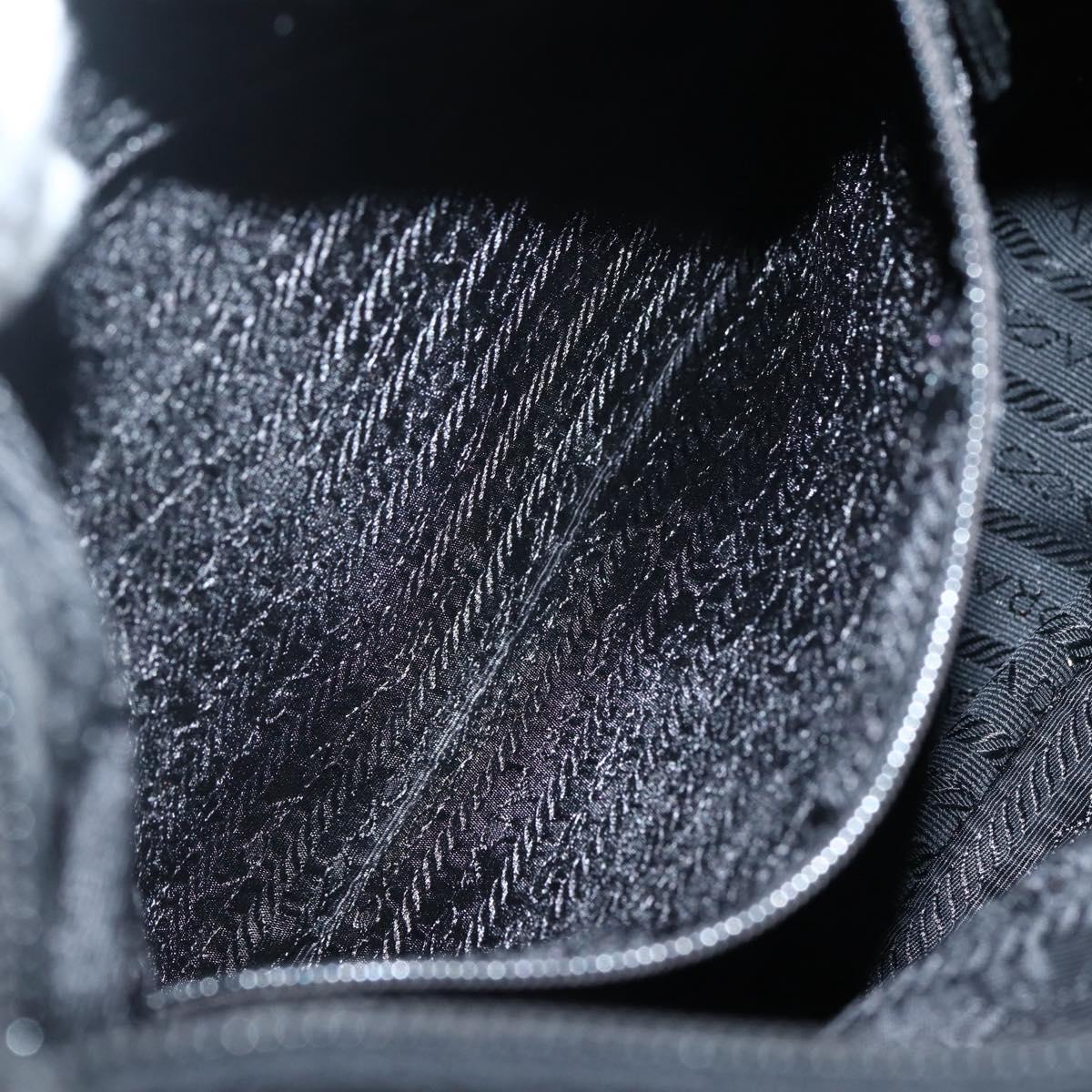 PRADA Chain Shoulder Bag Nylon Black Silver Auth 142007