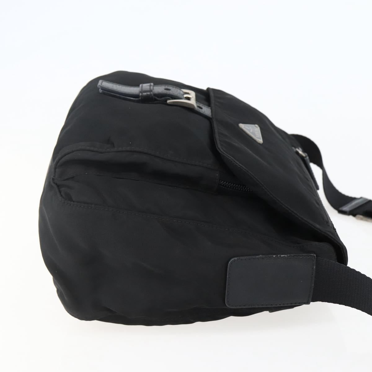 PRADA Chain Shoulder Bag Nylon Black Silver Auth 142007