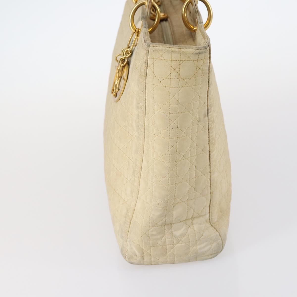 Christian Dior Canage Lady Dior Hand Bag Nylon Beige Gold Auth 142012