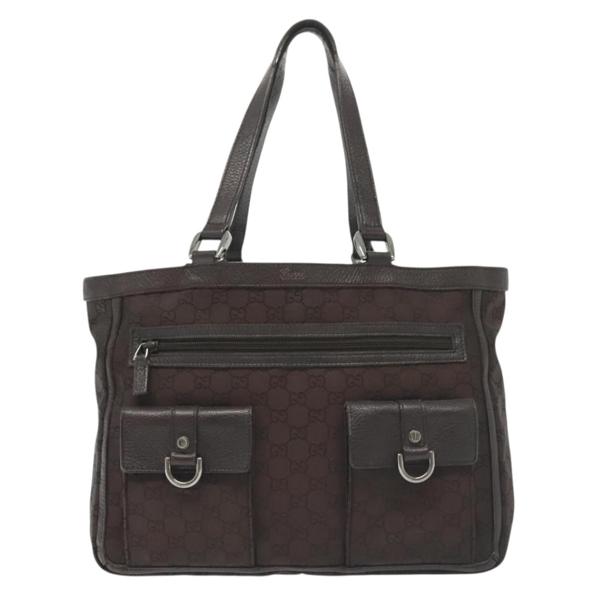 GUCCI GG Canvas Abbey Tote Bag Nylon Outlet Dark Brown Silver 268639 Auth 142024