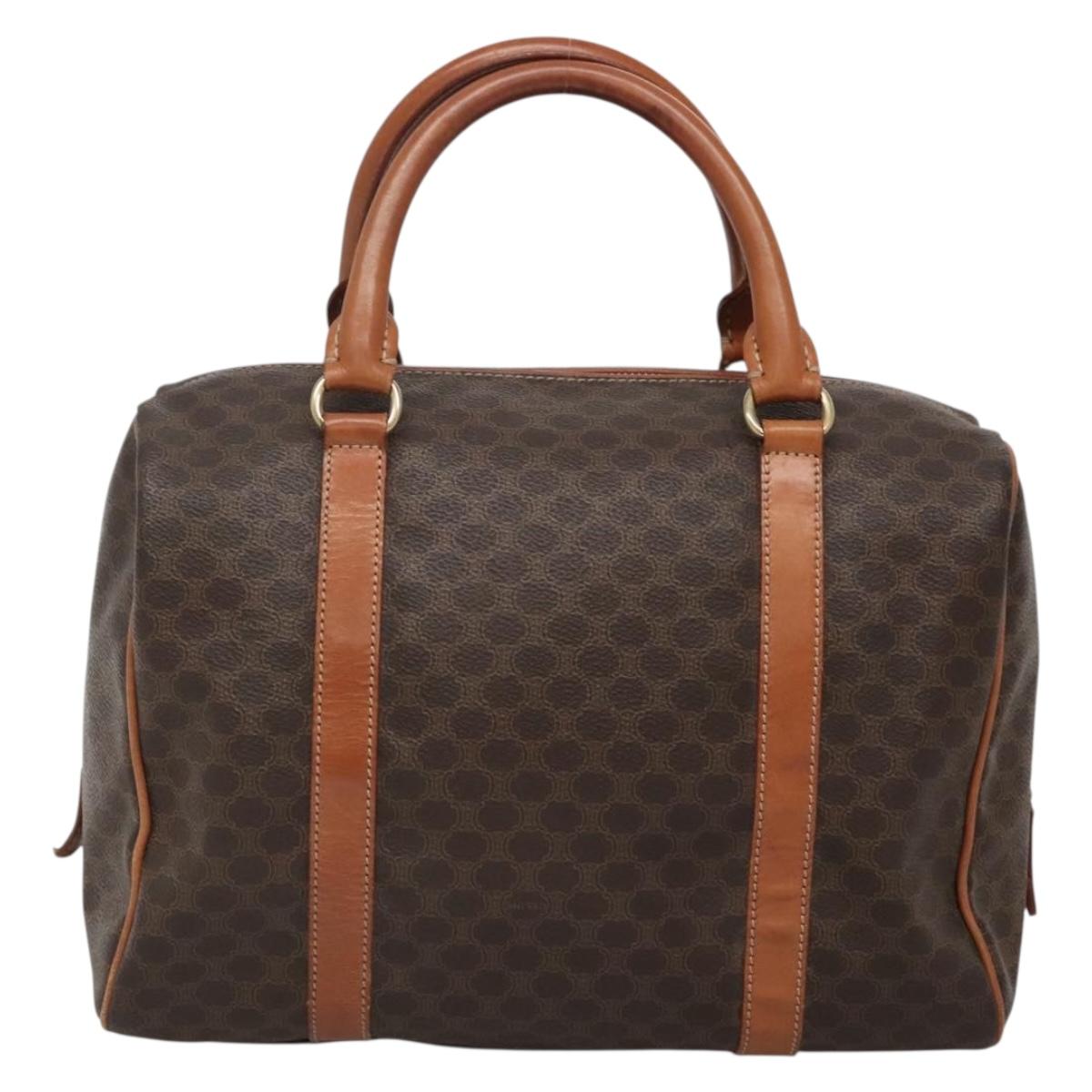 CELINE Macadam Canvas Hand Bag PVC Leather Brown Gold Auth 142031