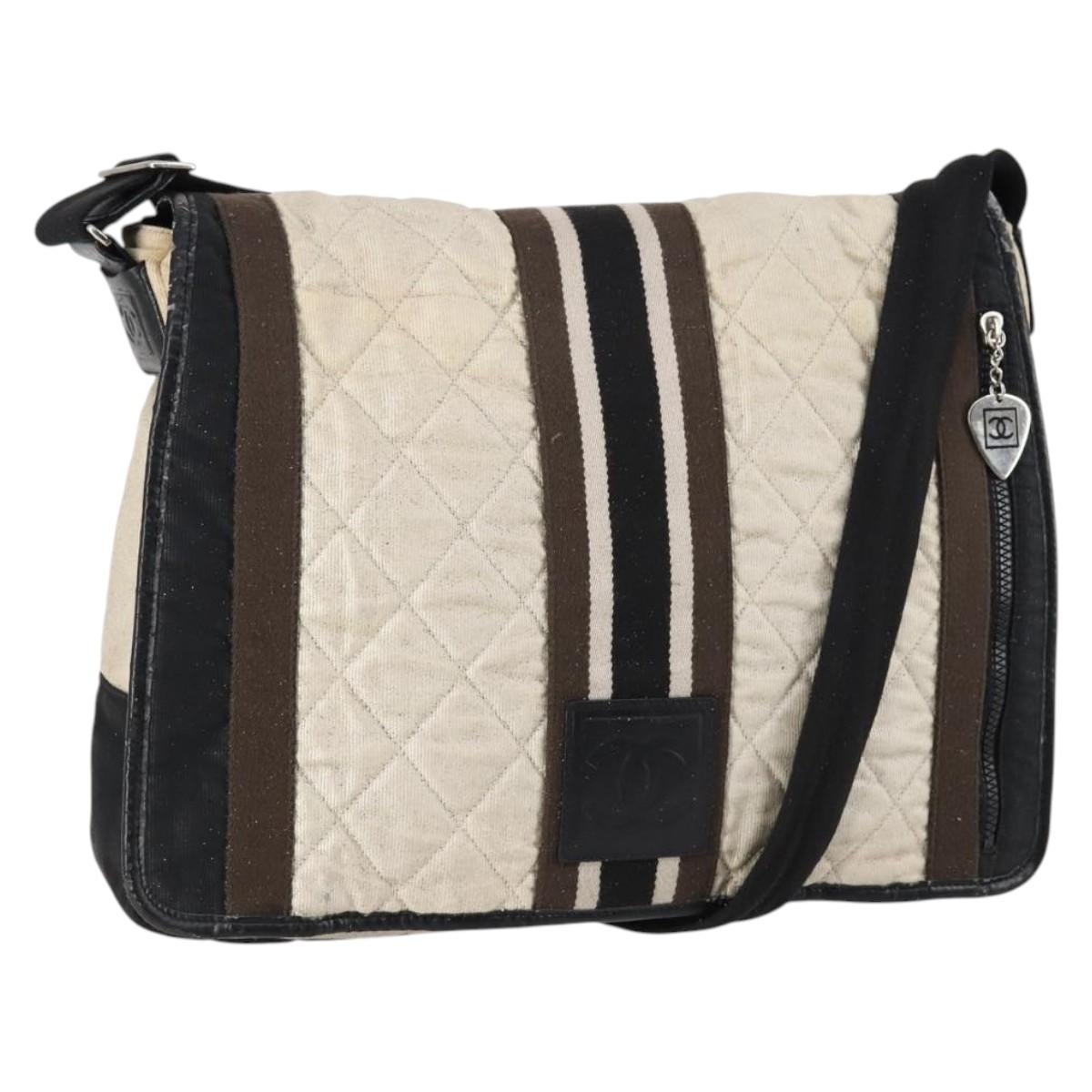 CHANEL Sports Matelasse Shoulder Bag Canvas White Silver CC Auth 142035