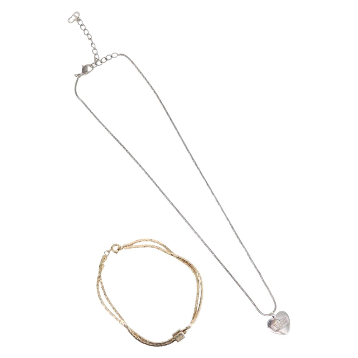Christian Dior Necklace metal 2Set Silver Gold Auth 142064
