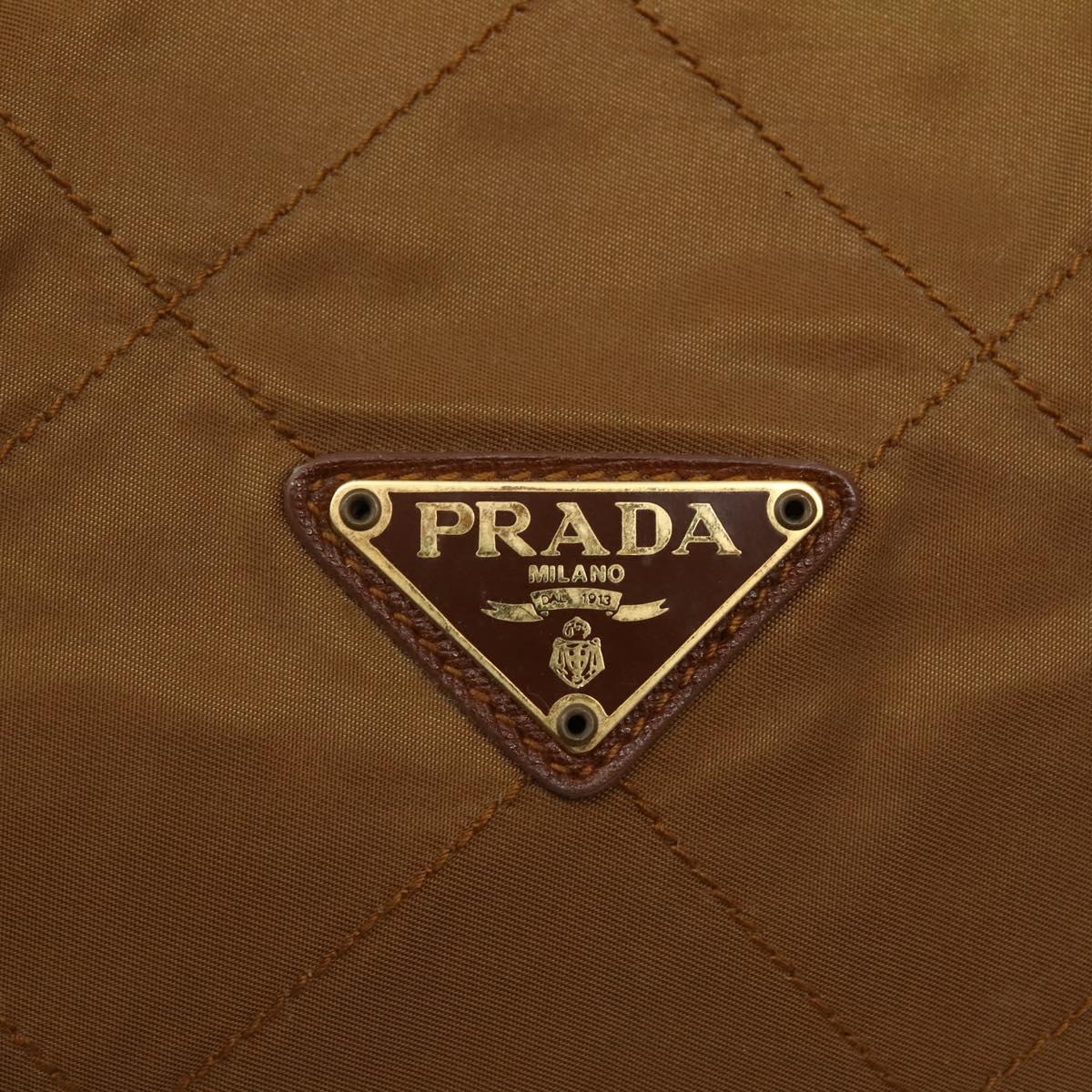 PRADA Chain Hand Bag Nylon Brown Gold Auth 142074