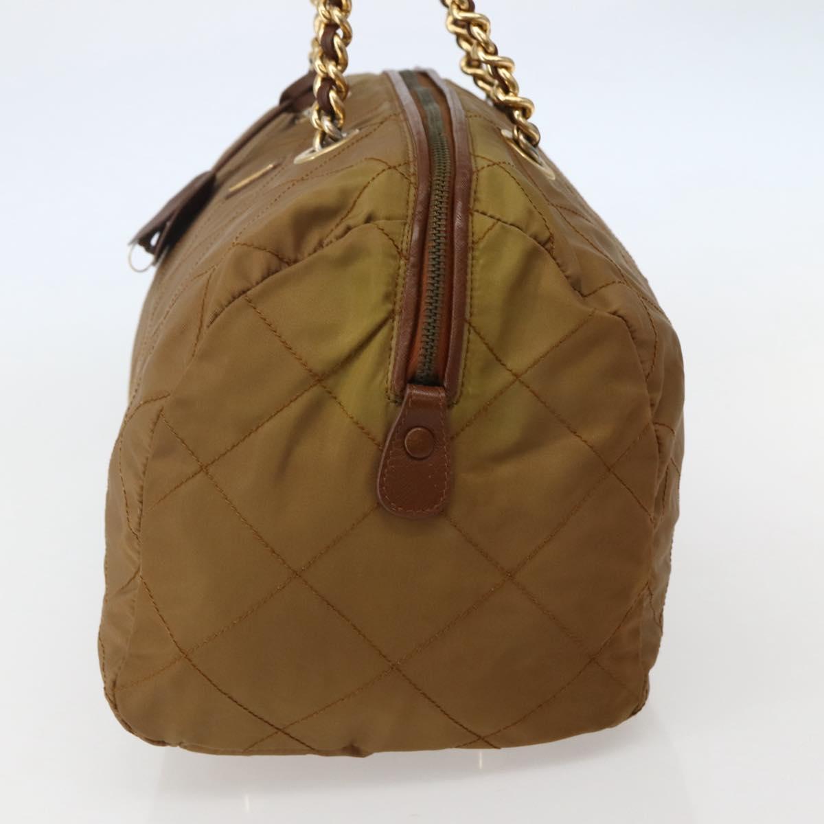 PRADA Chain Hand Bag Nylon Brown Gold Auth 142074