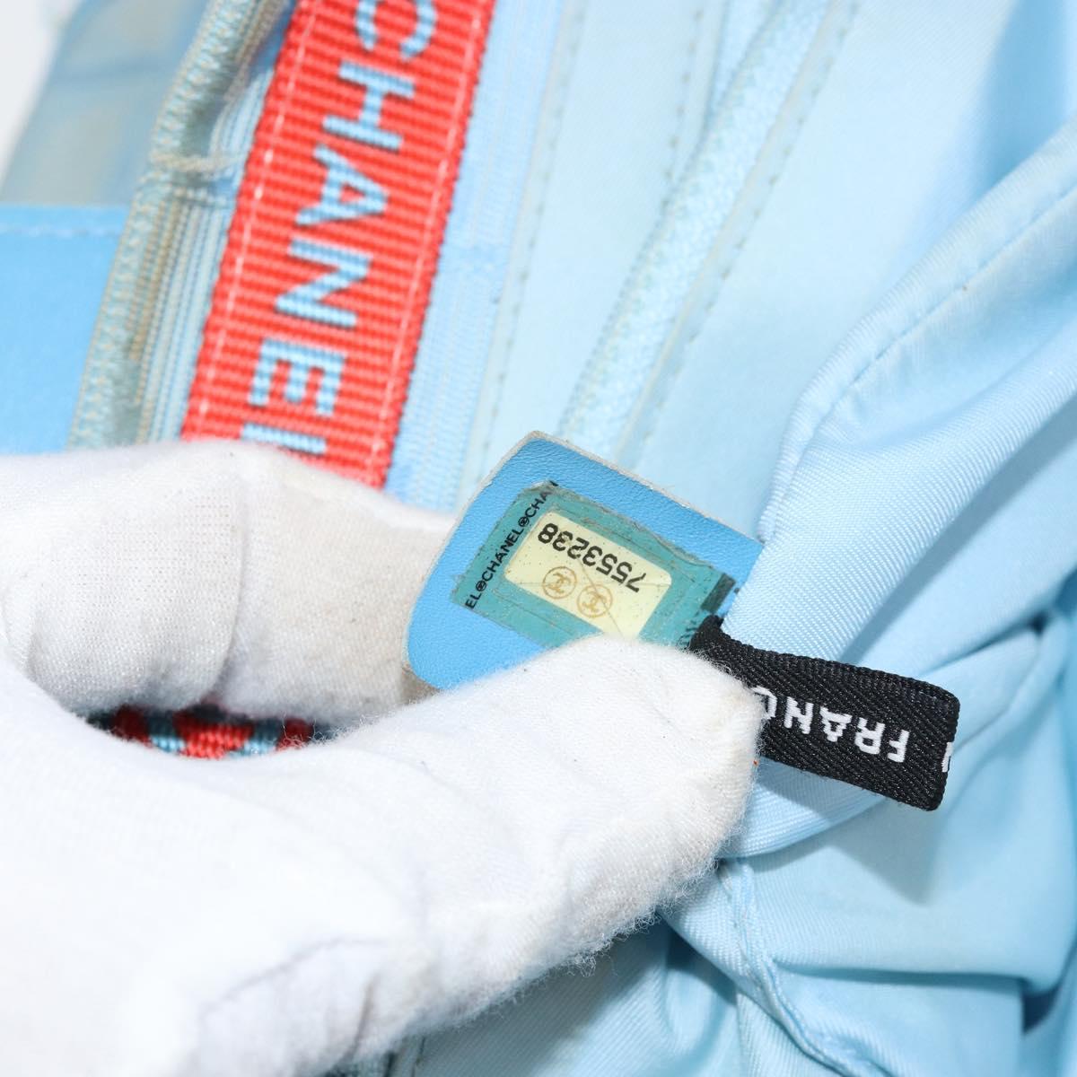 CHANEL New Travel Line Tote Bag Nylon Light Blue Silver CC Auth 142077