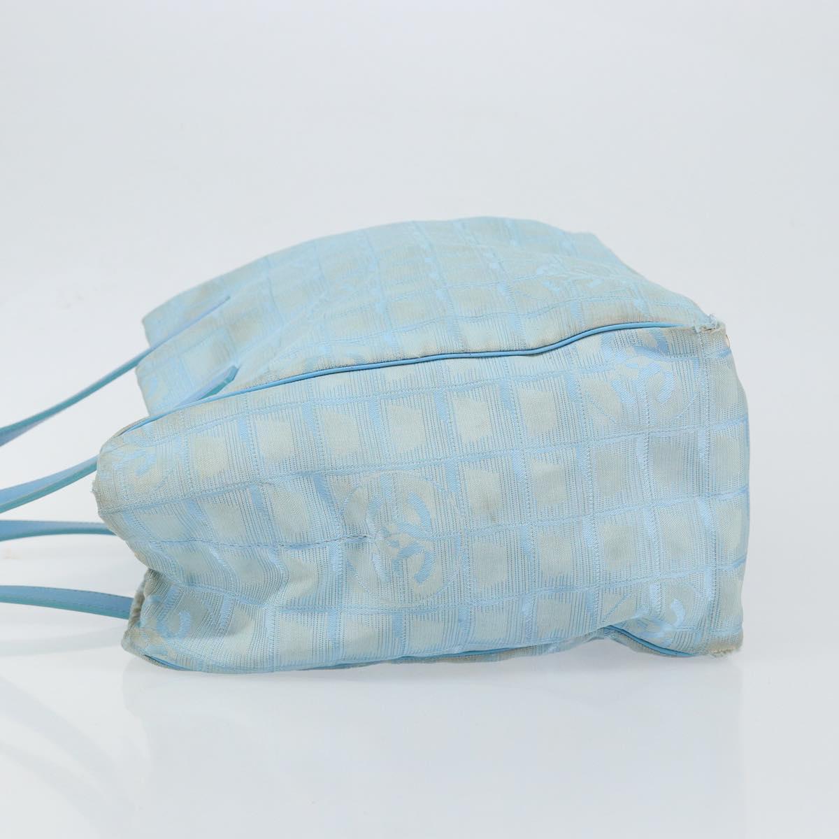 CHANEL New Travel Line Tote Bag Nylon Light Blue Silver CC Auth 142077