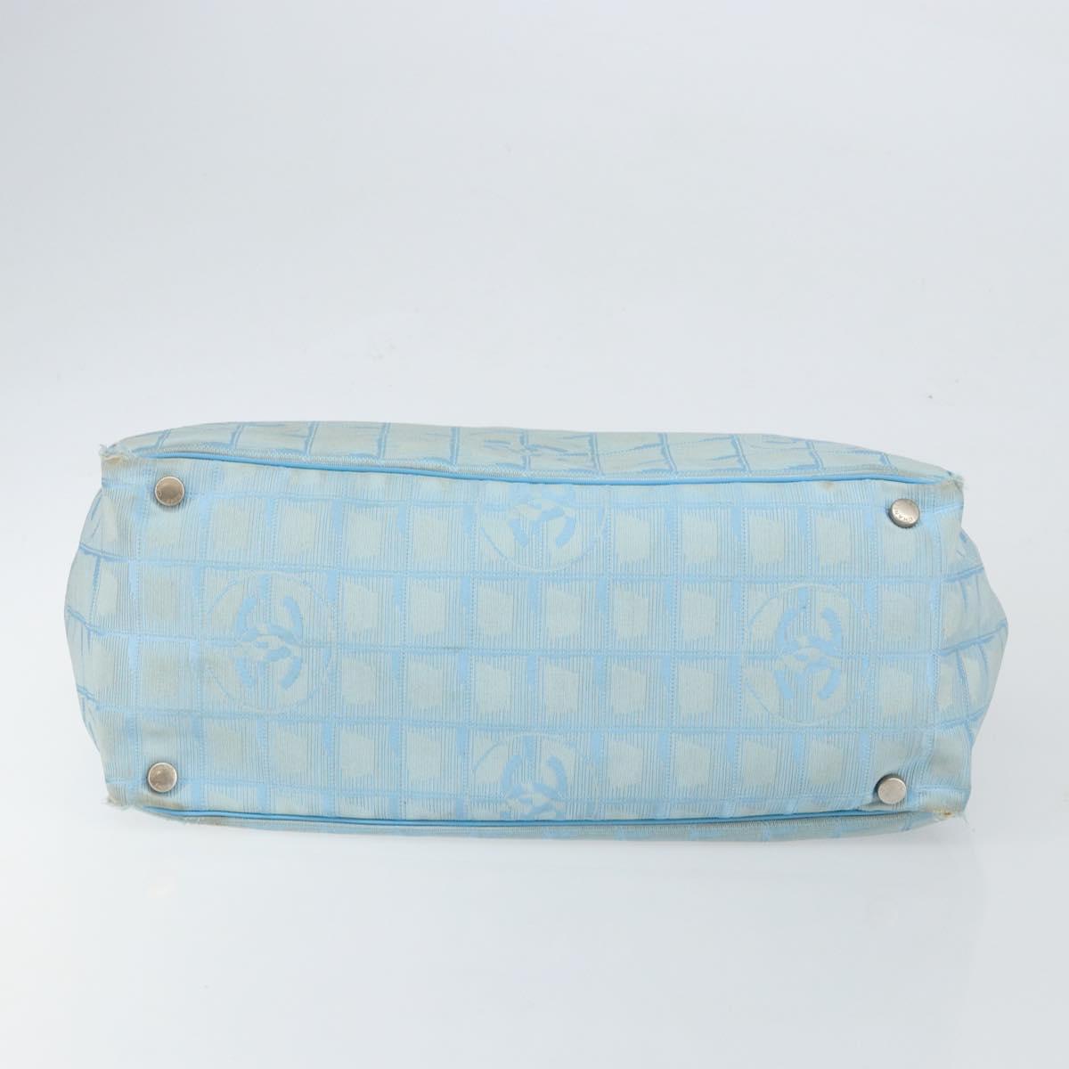 CHANEL New Travel Line Tote Bag Nylon Light Blue Silver CC Auth 142077