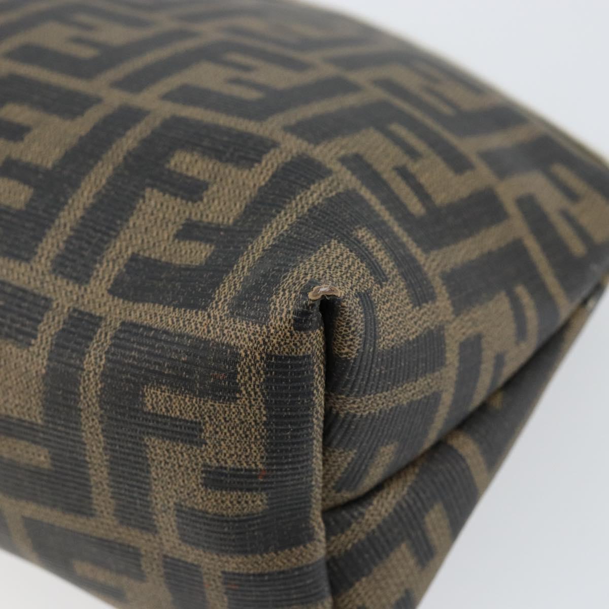FENDI Zucca Canvas Pouch PVC Vintage Brown Black gold Auth 142080