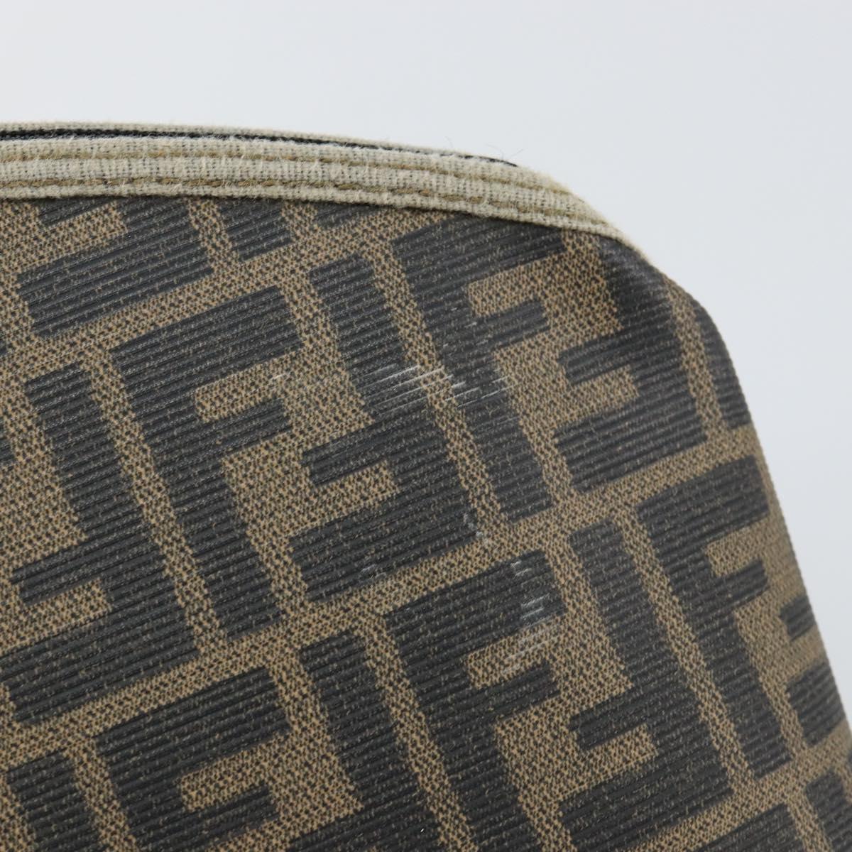 FENDI Zucca Canvas Pouch PVC Vintage Brown Black gold Auth 142080