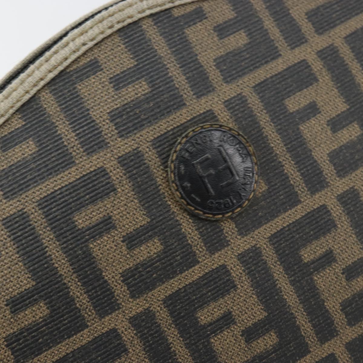 FENDI Zucca Canvas Pouch PVC Vintage Brown Black gold Auth 142080