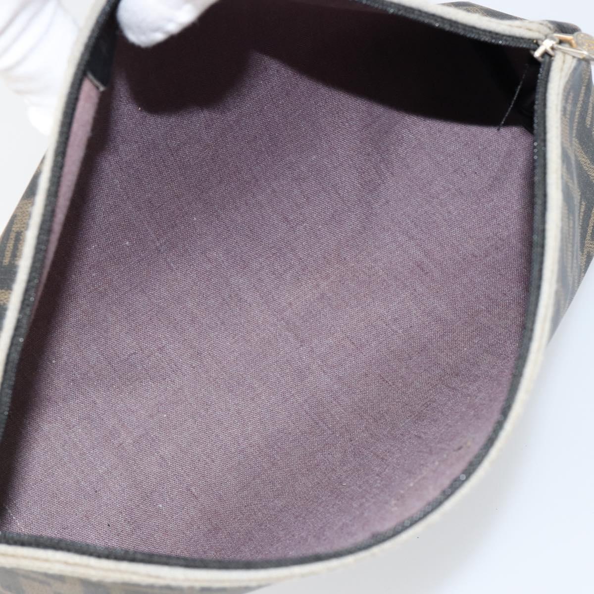 FENDI Zucca Canvas Pouch PVC Vintage Brown Black gold Auth 142080