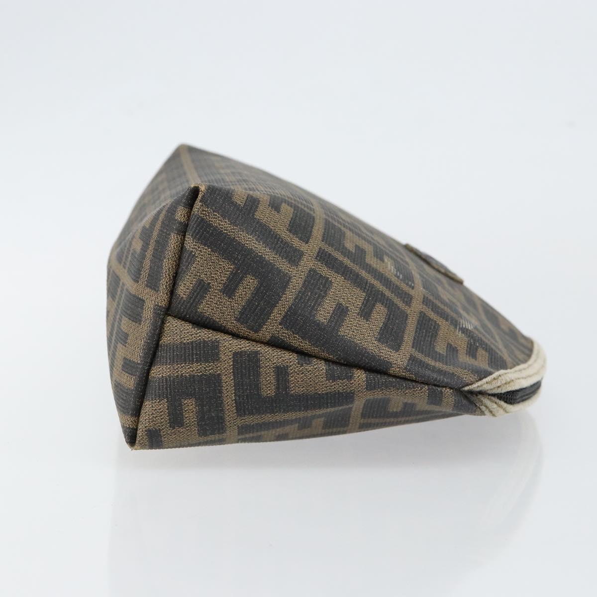 FENDI Zucca Canvas Pouch PVC Vintage Brown Black gold Auth 142080
