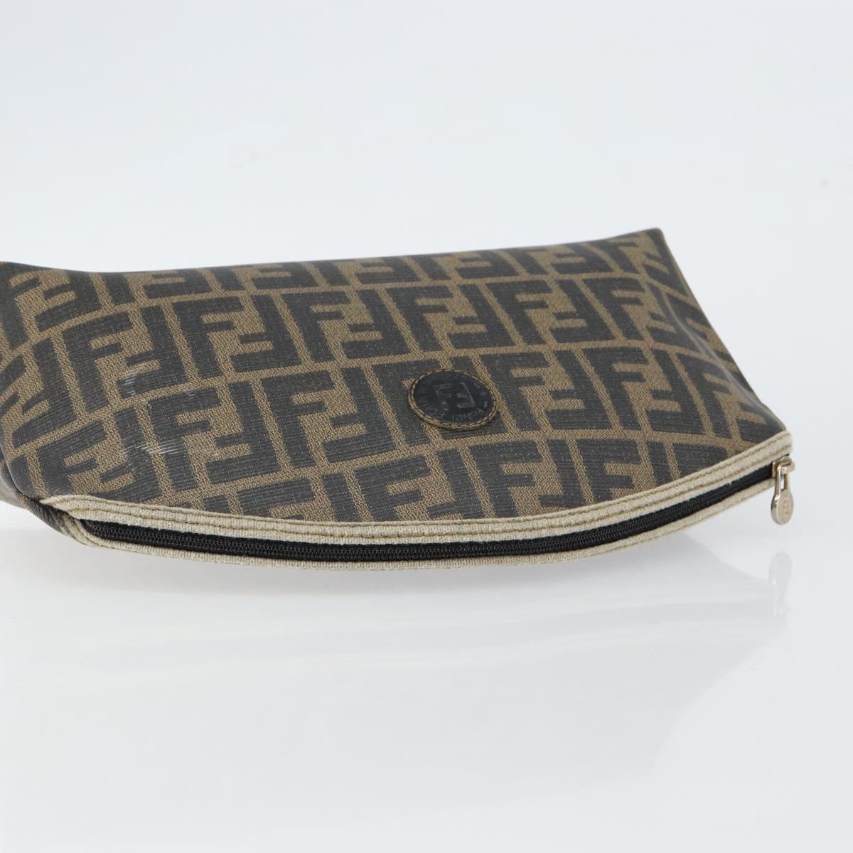 FENDI Zucca Canvas Pouch PVC Vintage Brown Black gold Auth 142080