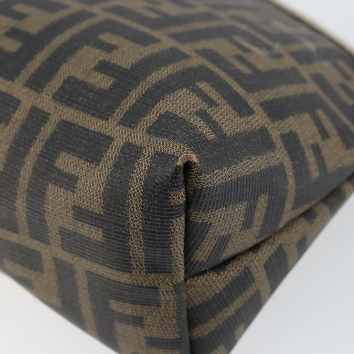 FENDI Zucca Canvas Pouch PVC Vintage Brown Black gold Auth 142080