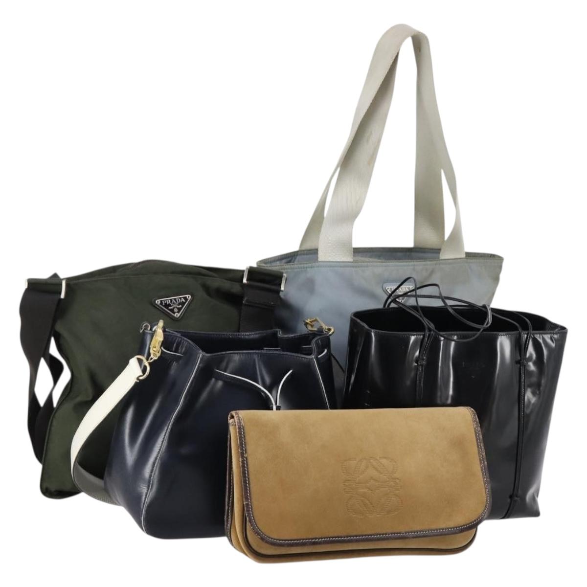 PRADA Loewe Anagram Bag Leather nylon 5Set Black Blue Green Auth 142084