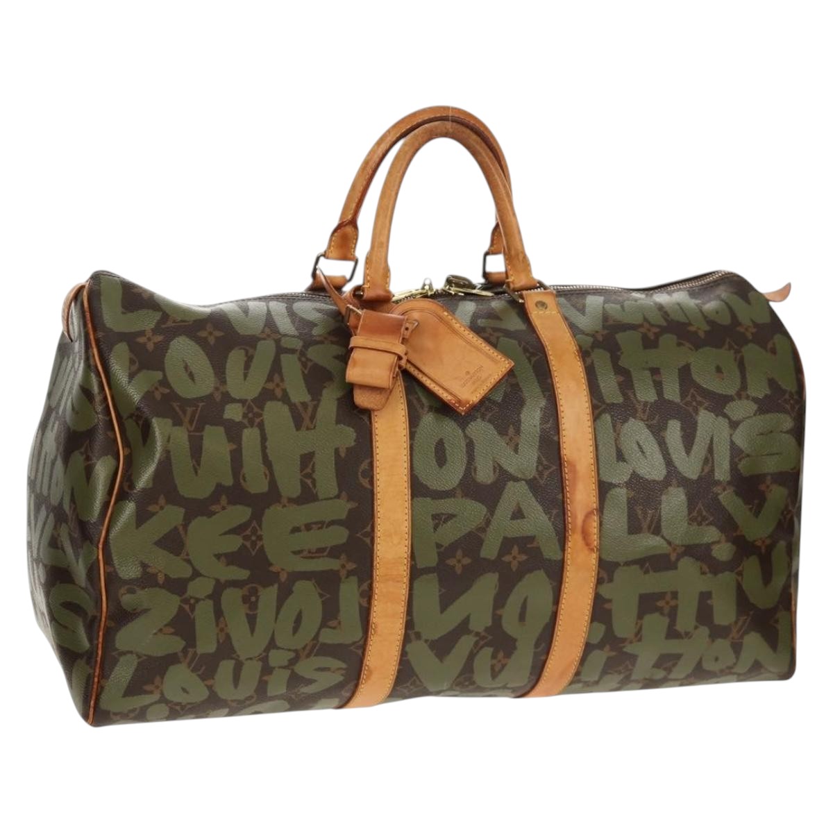 LOUIS VUITTON Monogram Graffiti Keepall 50 Boston Bag Khaki M92196 Auth 142094V