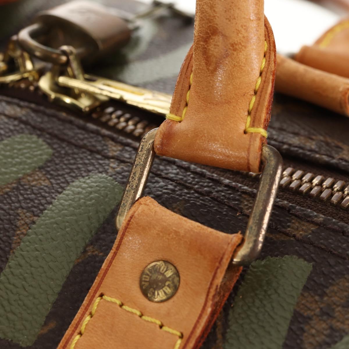 LOUIS VUITTON Monogram Graffiti Keepall 50 Boston Bag Khaki M92196 Auth 142094V