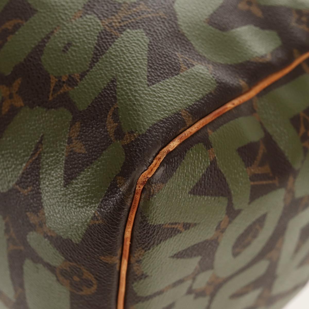 LOUIS VUITTON Monogram Graffiti Keepall 50 Boston Bag Khaki M92196 Auth 142094V