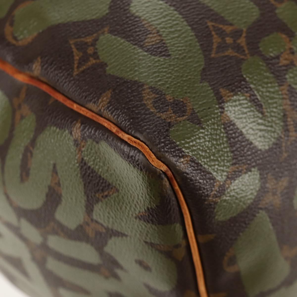 LOUIS VUITTON Monogram Graffiti Keepall 50 Boston Bag Khaki M92196 Auth 142094V