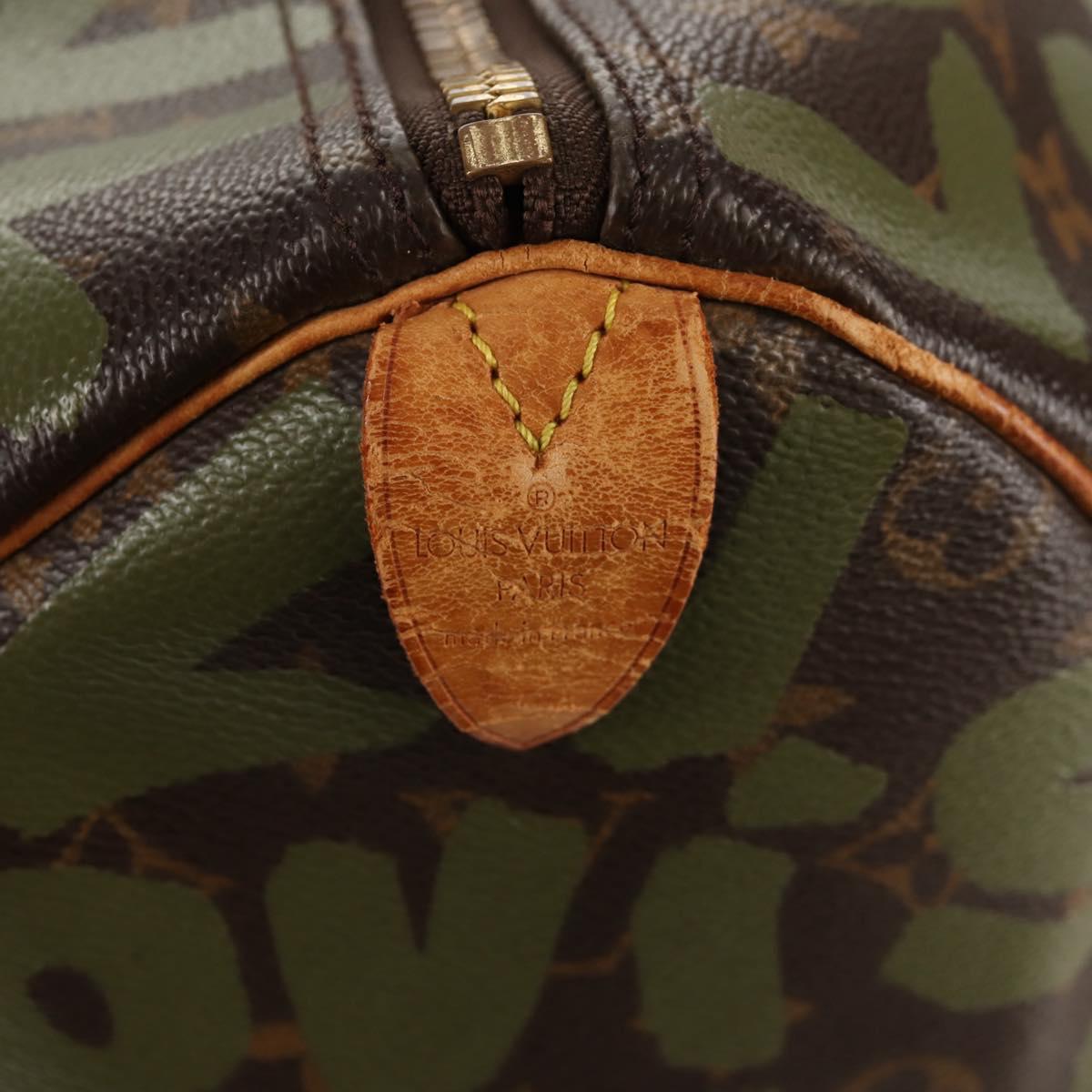 LOUIS VUITTON Monogram Graffiti Keepall 50 Boston Bag Khaki M92196 Auth 142094V