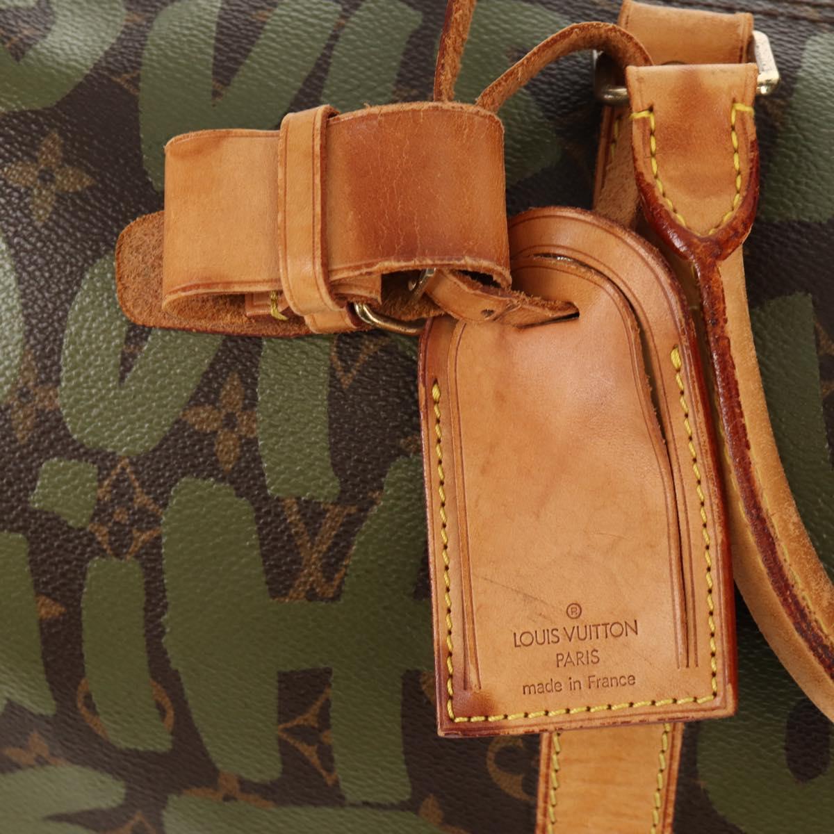 LOUIS VUITTON Monogram Graffiti Keepall 50 Boston Bag Khaki M92196 Auth 142094V