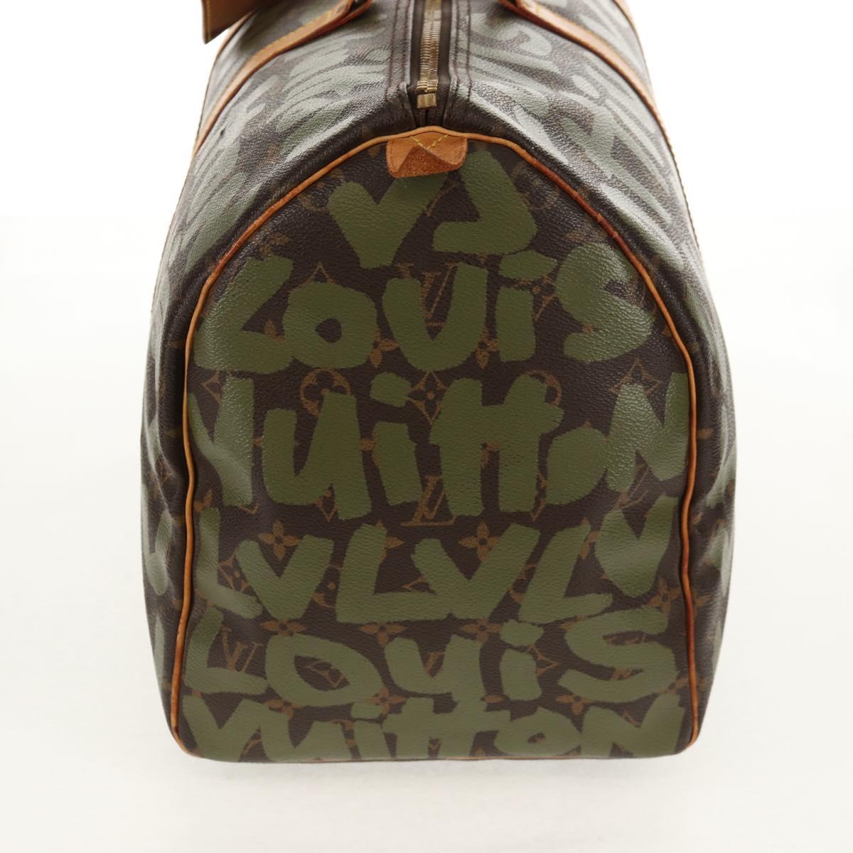 LOUIS VUITTON Monogram Graffiti Keepall 50 Boston Bag Khaki M92196 Auth 142094V