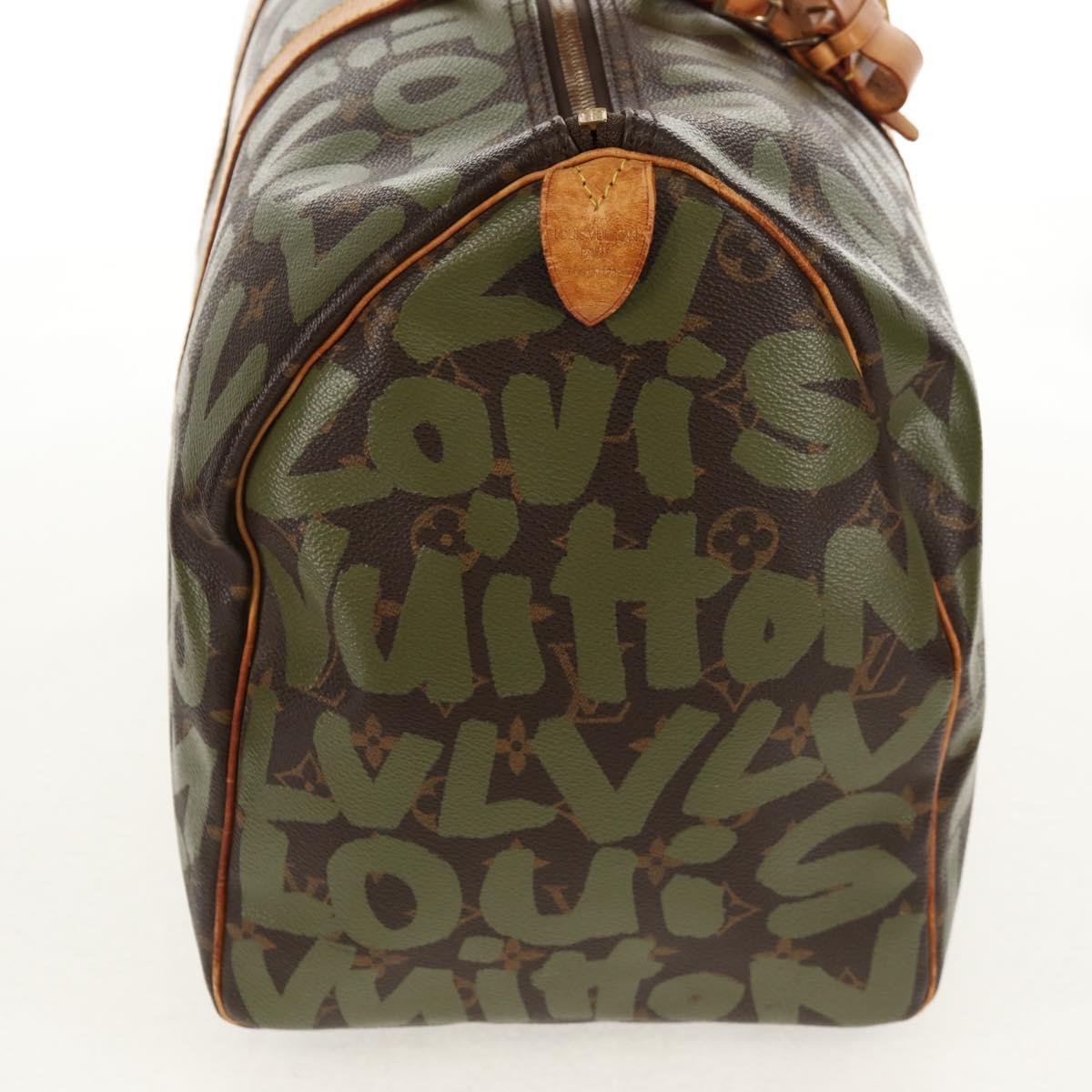 LOUIS VUITTON Monogram Graffiti Keepall 50 Boston Bag Khaki M92196 Auth 142094V
