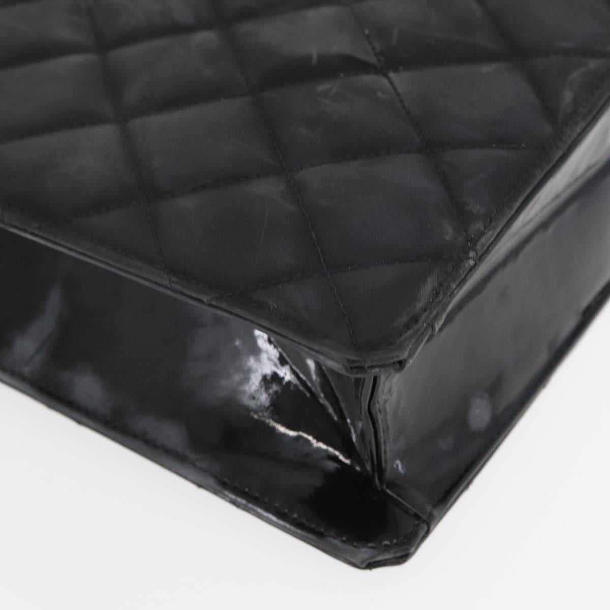 CHANEL Matelasse Chain Hand Bag Patent leather Black Gold CC Auth 142095