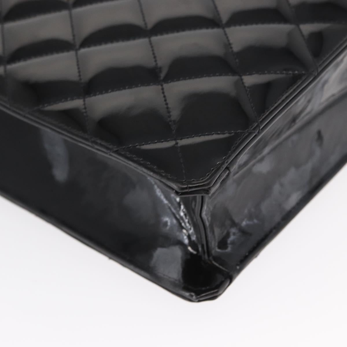 CHANEL Matelasse Chain Hand Bag Patent leather Black Gold CC Auth 142095