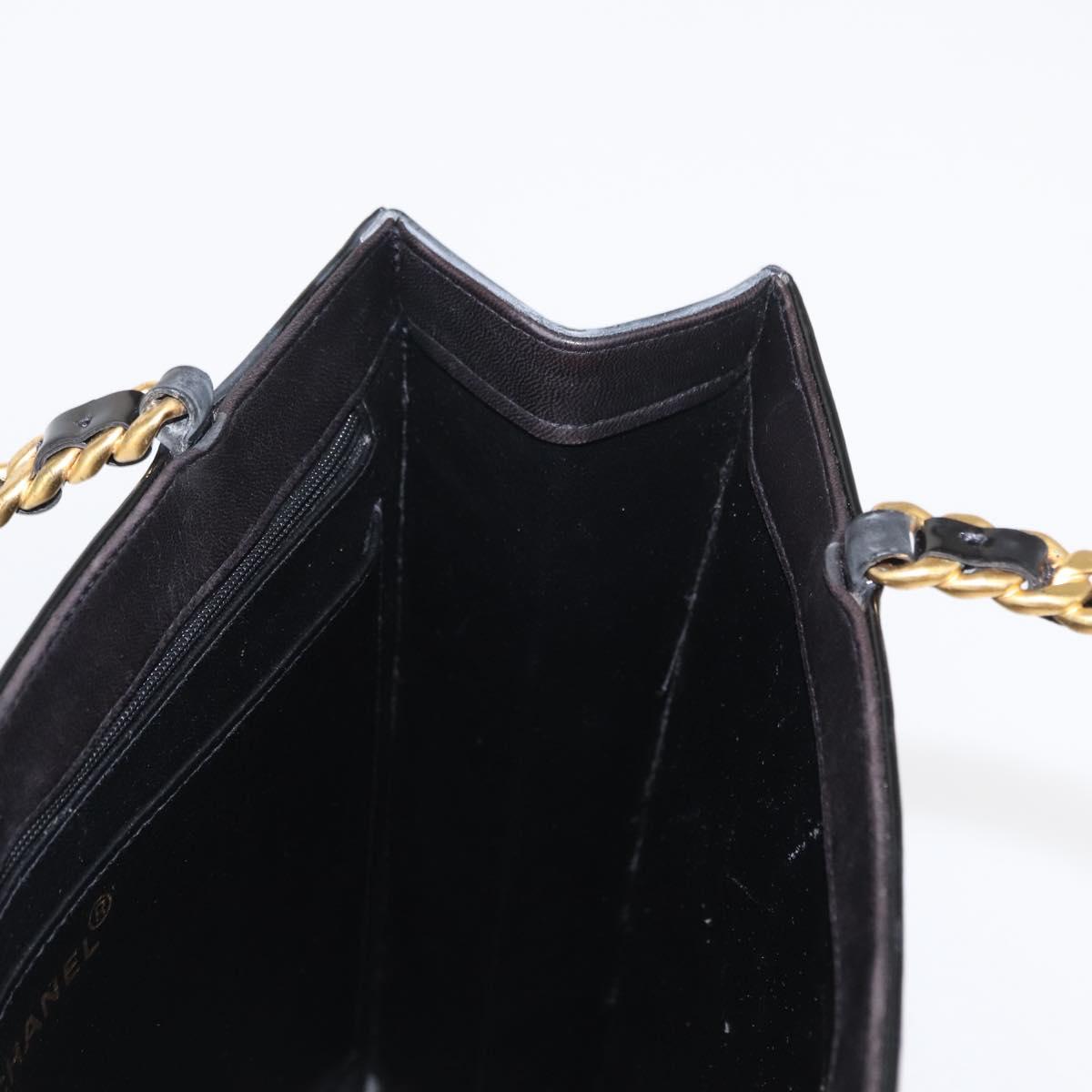 CHANEL Matelasse Chain Hand Bag Patent leather Black Gold CC Auth 142095
