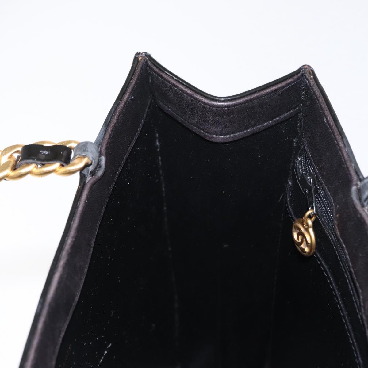 CHANEL Matelasse Chain Hand Bag Patent leather Black Gold CC Auth 142095