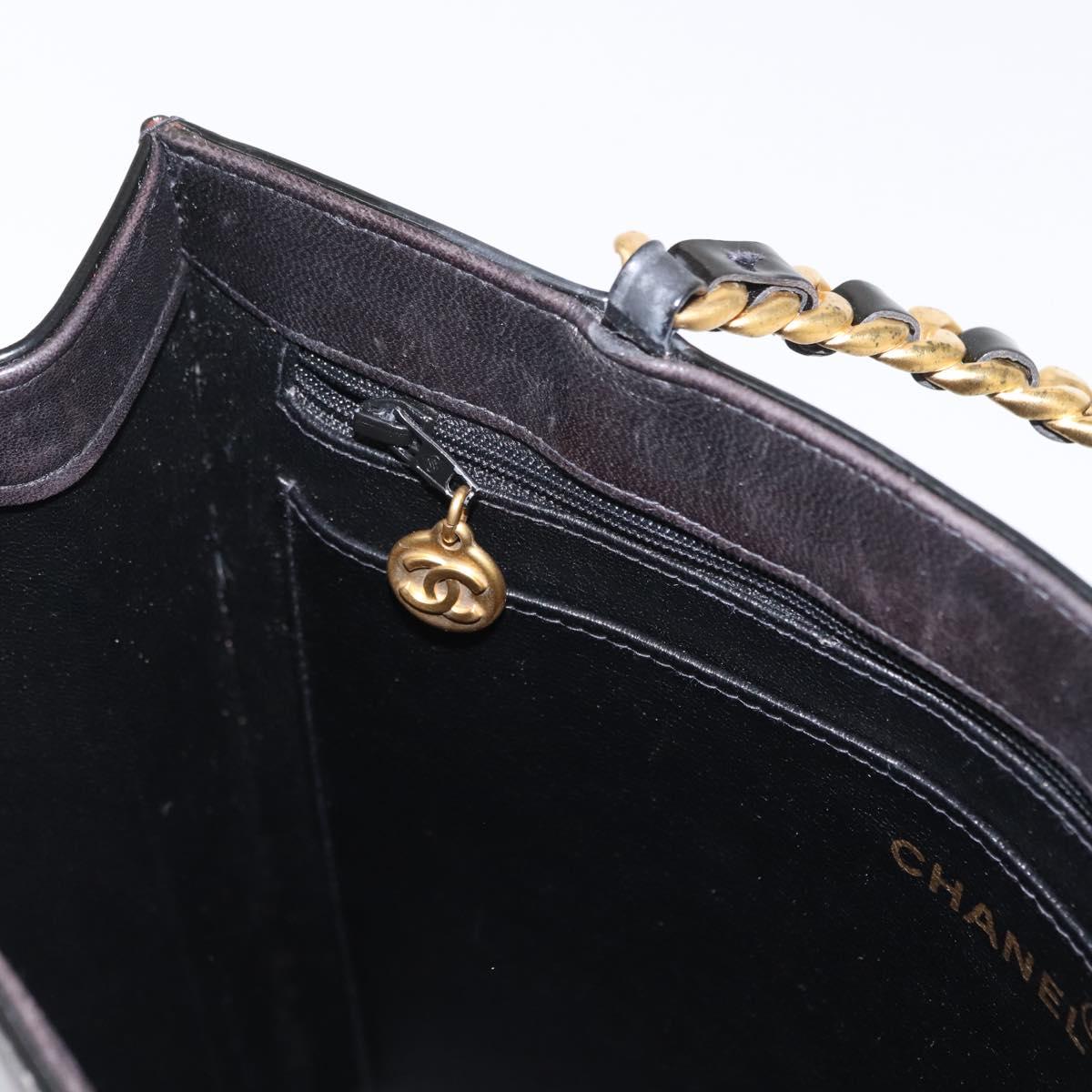 CHANEL Matelasse Chain Hand Bag Patent leather Black Gold CC Auth 142095