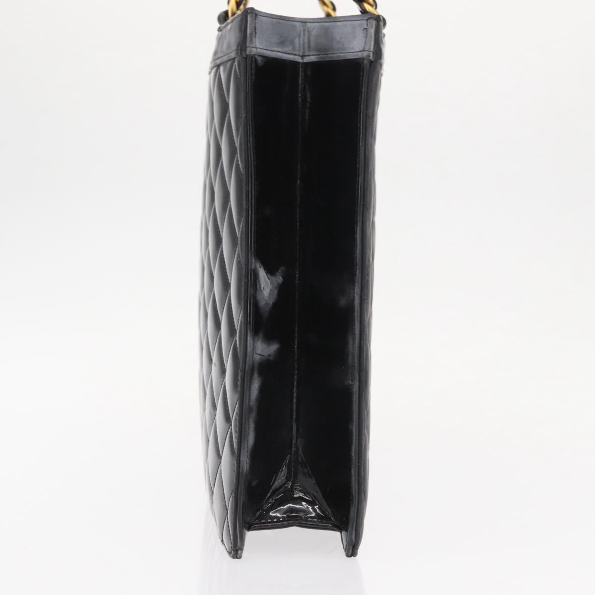CHANEL Matelasse Chain Hand Bag Patent leather Black Gold CC Auth 142095