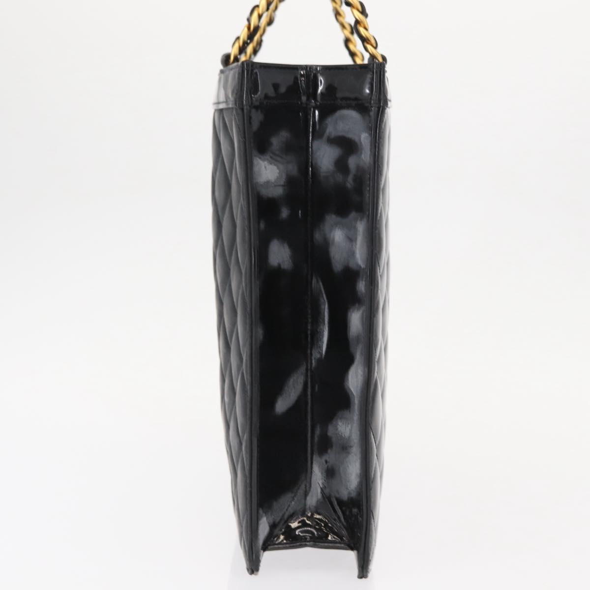 CHANEL Matelasse Chain Hand Bag Patent leather Black Gold CC Auth 142095
