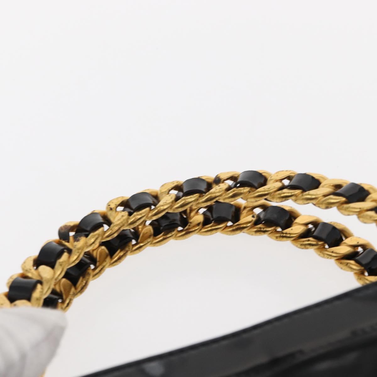 CHANEL Matelasse Chain Hand Bag Patent leather Black Gold CC Auth 142095