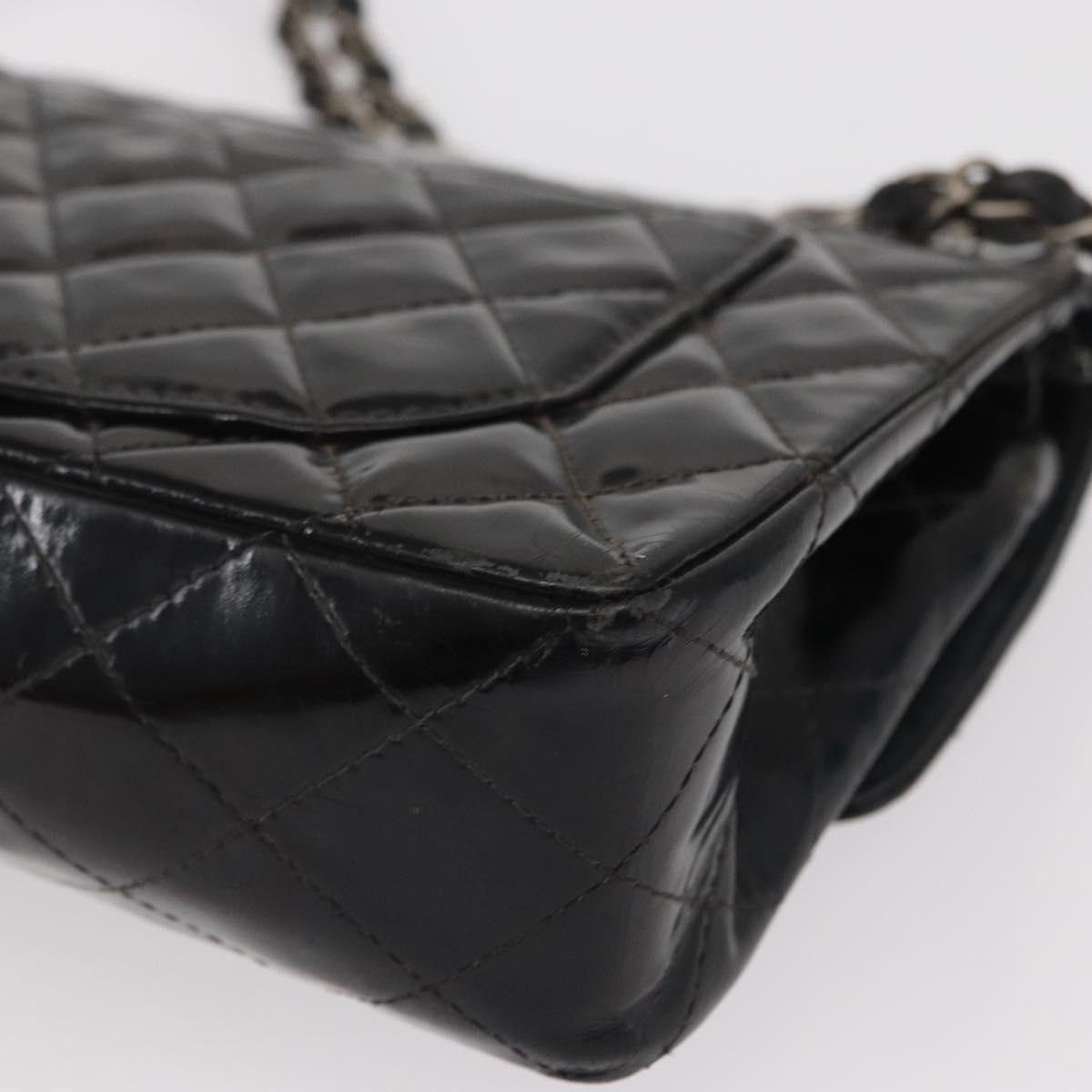 CHANEL Chain Double Flap Matelasse 23 Bag Patent Black Silver CC Auth 142096