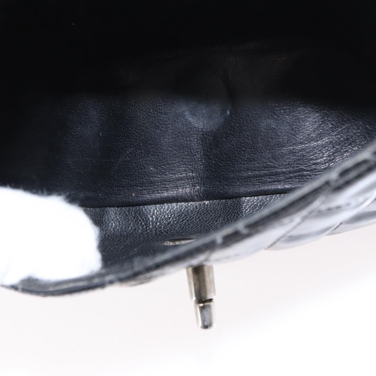 CHANEL Chain Double Flap Matelasse 23 Bag Patent Black Silver CC Auth 142096