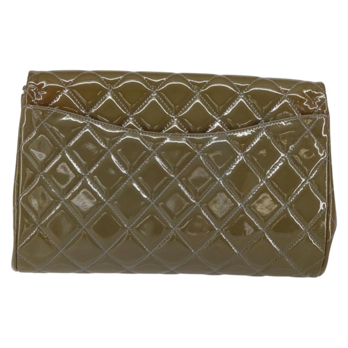 CHANEL Matelasse Chain Shoulder Bag Patent leather Purple Silver CC Auth 142098