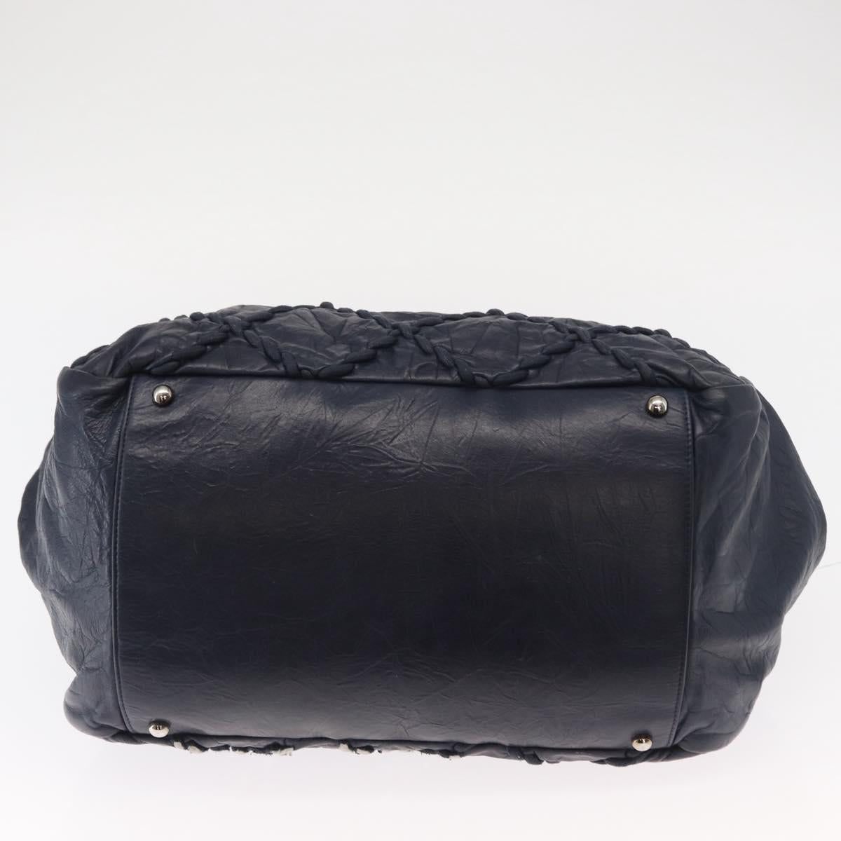 CHANEL Ultra Stitch Chain Tote Bag Calf Skin Navy Silver CC Auth 142101