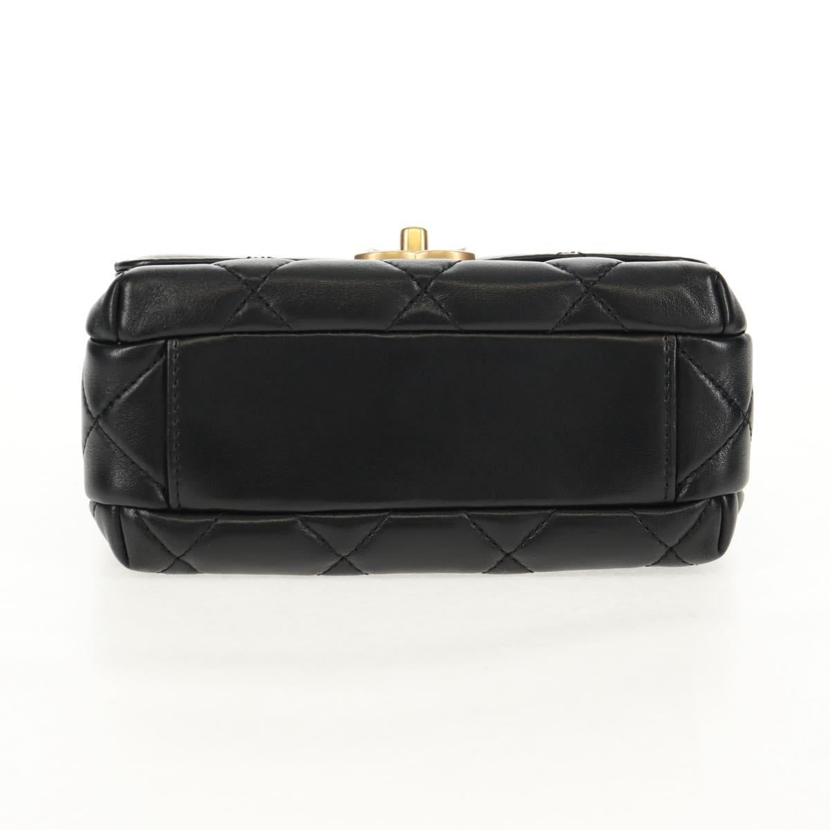 CHANEL Mini Matelasse Chain Shoulder Bag Lamb Skin Black Gold CC Auth 142102SM