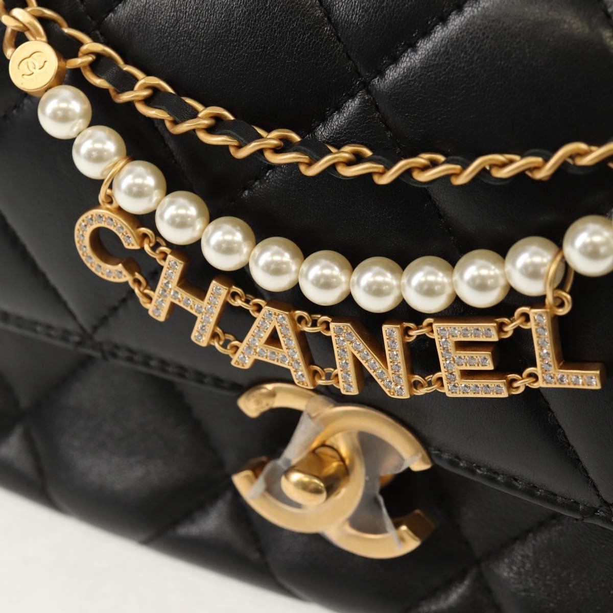 CHANEL Mini Matelasse Chain Shoulder Bag Lamb Skin Black Gold CC Auth 142102SM