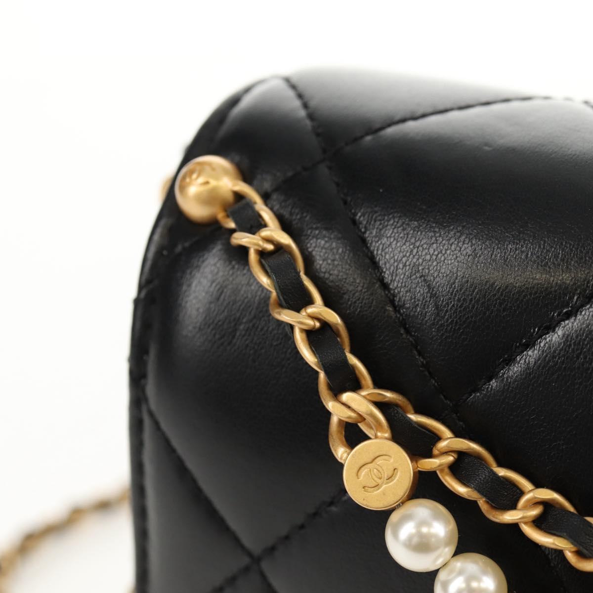 CHANEL Mini Matelasse Chain Shoulder Bag Lamb Skin Black Gold CC Auth 142102SM
