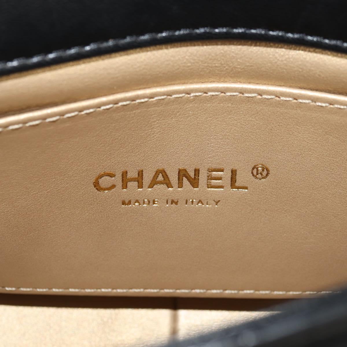 CHANEL Mini Matelasse Chain Shoulder Bag Lamb Skin Black Gold CC Auth 142102SM