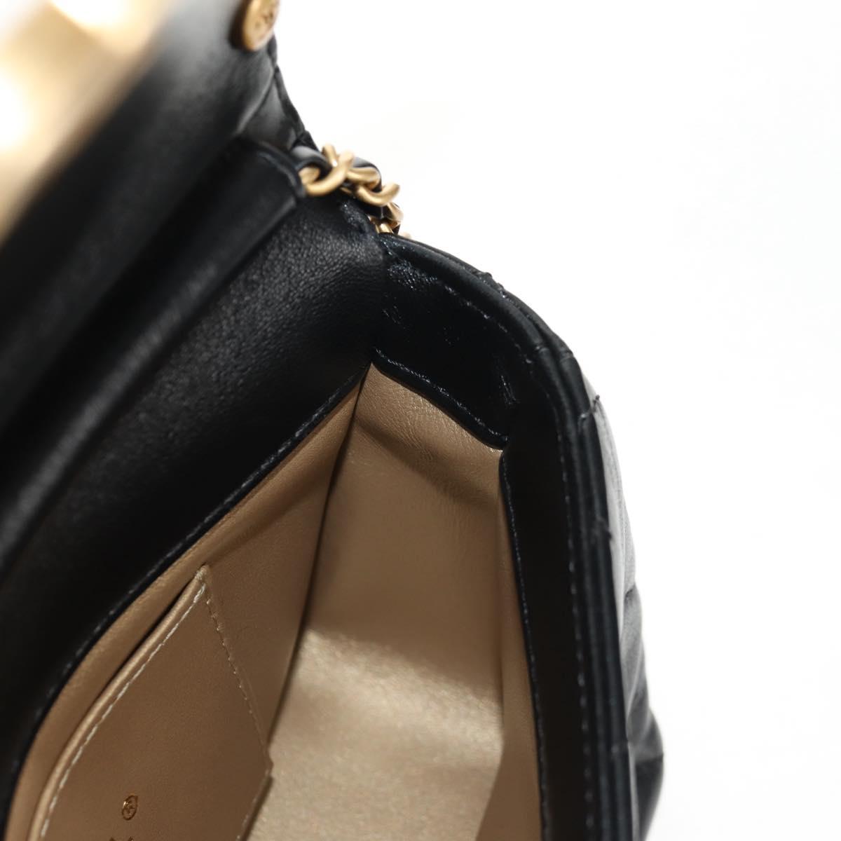 CHANEL Mini Matelasse Chain Shoulder Bag Lamb Skin Black Gold CC Auth 142102SM